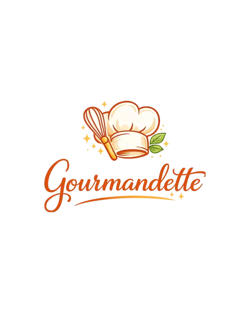Logo Gourmandette avec toque de chef, fouet et feuilles de laurier