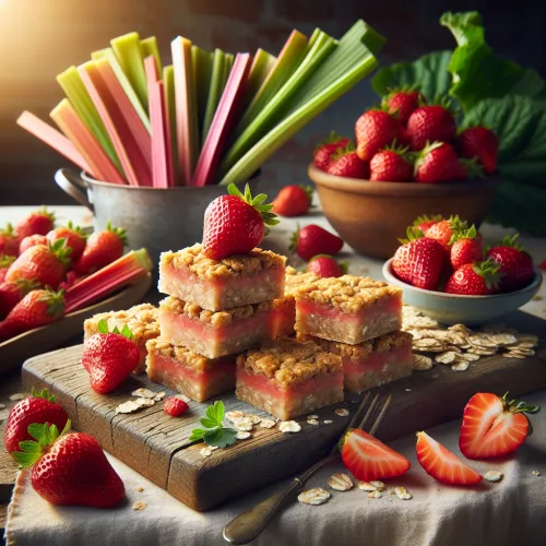 Carrés de flocons d'avoine,fraises et rhubarbe