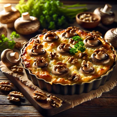 champignons de Paris gratinés aux noix