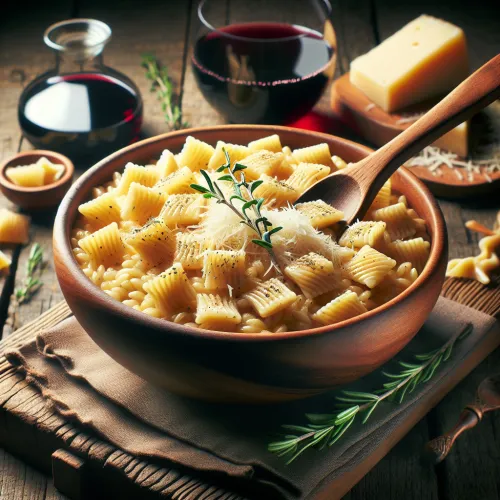 Crozetto. Rizotto avec le riz remplacé par des crozets (pâtes carrées savoyardes)