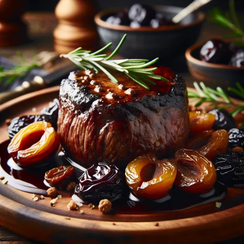 filet mignon aux pruneaux , sauce au saint nectaire