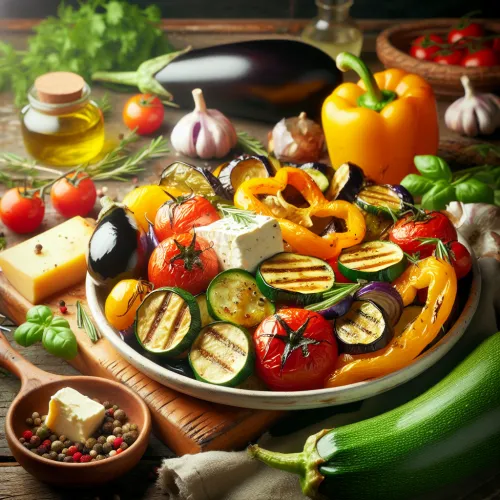 Légumes d'été confits à l'ail et brousse