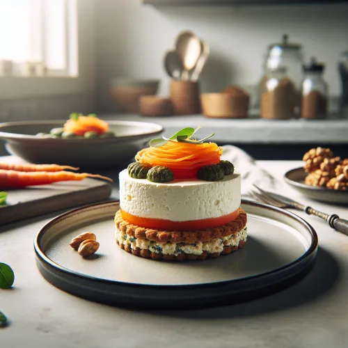 mousse de chèvre et carottes sur biscuit aux noix