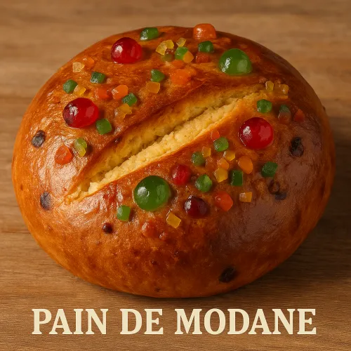 Painde modane. Le pain de Modane est une brioche savoyarde garnie de fruits confits et de crème d'amande