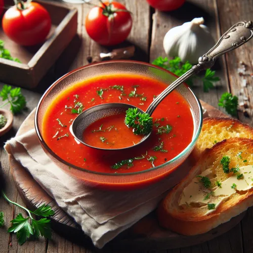 soupe froide de tomates et ses tartines